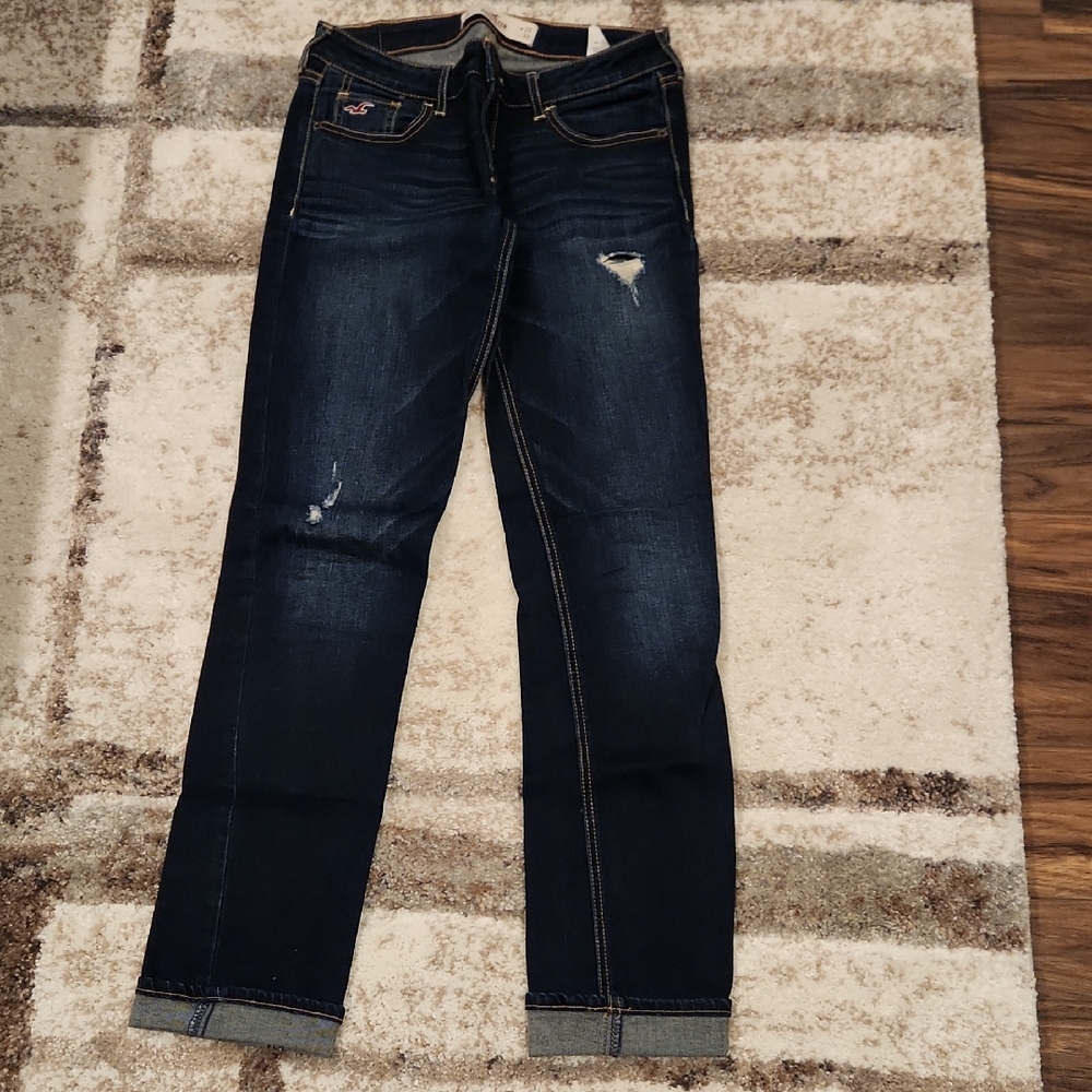 Hollister Women's Dark Blue Straight Leg Jeans